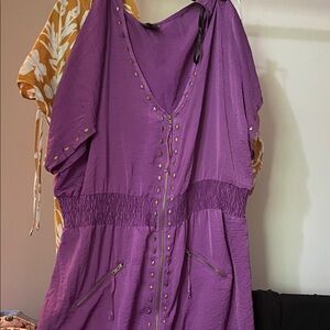 Purple Studded Dress with Zipper Pockets never worn silky size 2X